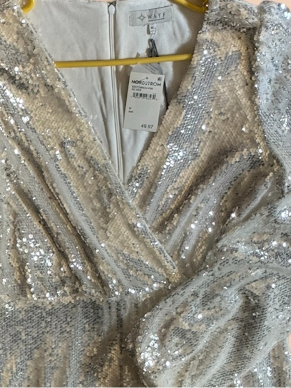Wayf Silver Sequin Wrap Chemise
